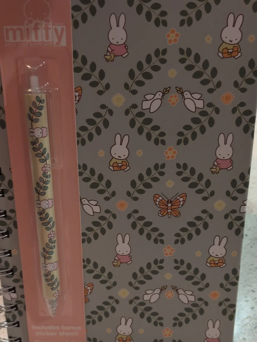 MIFFY Gray Journalwith Pink and Orange Accents and Matching Pen